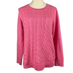 Talbots Womens Medium Pink Cable Knit Crewneck‎ Long Sleeve Sweater Fisherman